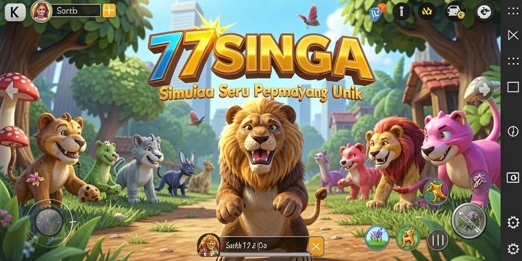 Screenshot 77SINGA menampilkan interaksi karakter dalam gameplay simulasi yang seru.