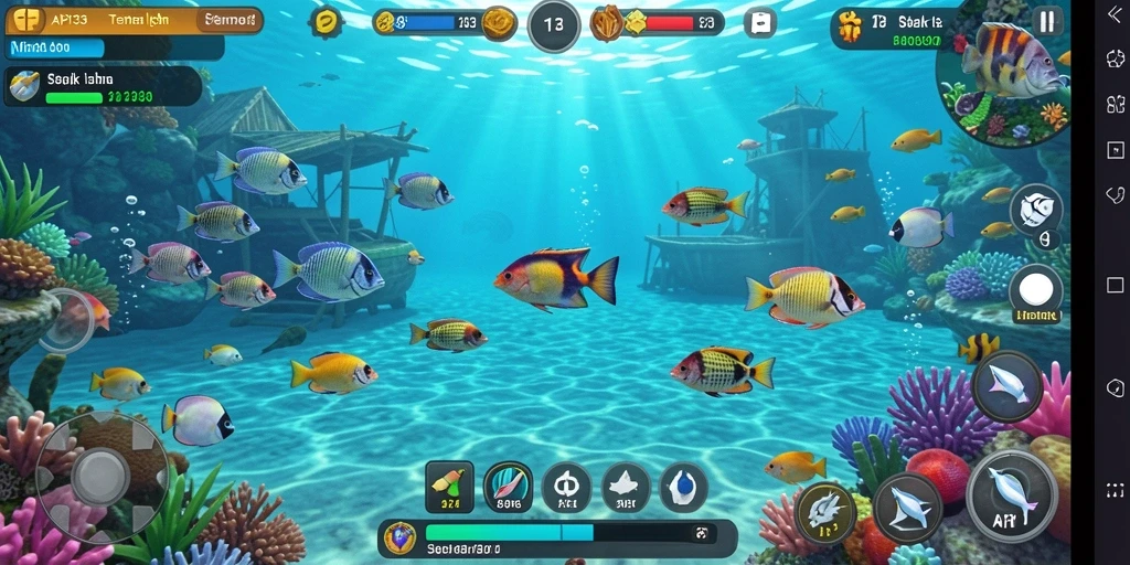 Tampilan gameplay seru API33 dengan ikan berwarna-warni.
