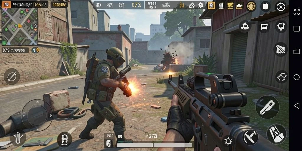 Screenshot D73 menampilkan aksi tembak-menembak yang mendebarkan di battlefield.
