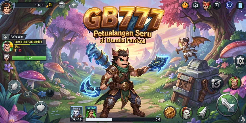 Tampilan gameplay GB777 dengan karakter berpetualang dan pemandangan menawan.