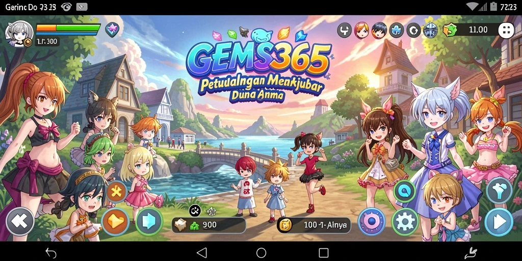 Tampilan gameplay yang menarik dalam GEMS365 dengan karakter anime unik.
