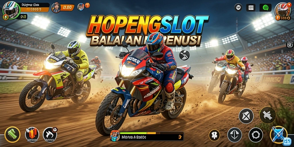 Tampilan gameplay HOPENGSLOT saat balapan motor seru.