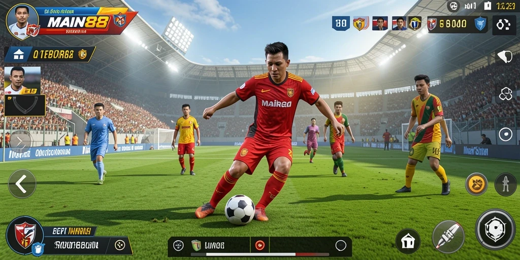 Tampilan gameplay seru dalam MAIN88 dengan aksi sepak bola mendebarkan.