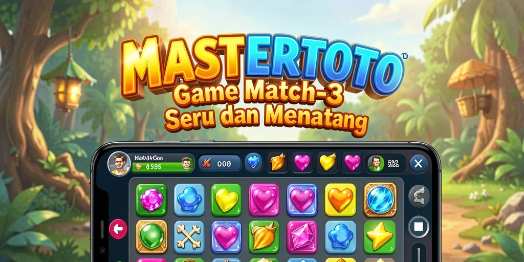 Screenshot gameplay MASTERTOTO dengan tampilan colorful dan tantangan Match-3.