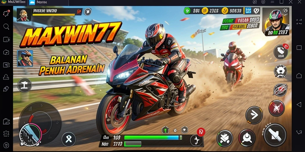 Screenshot gameplay MAXWIN77 menunjukkan keseruan balapan motor.