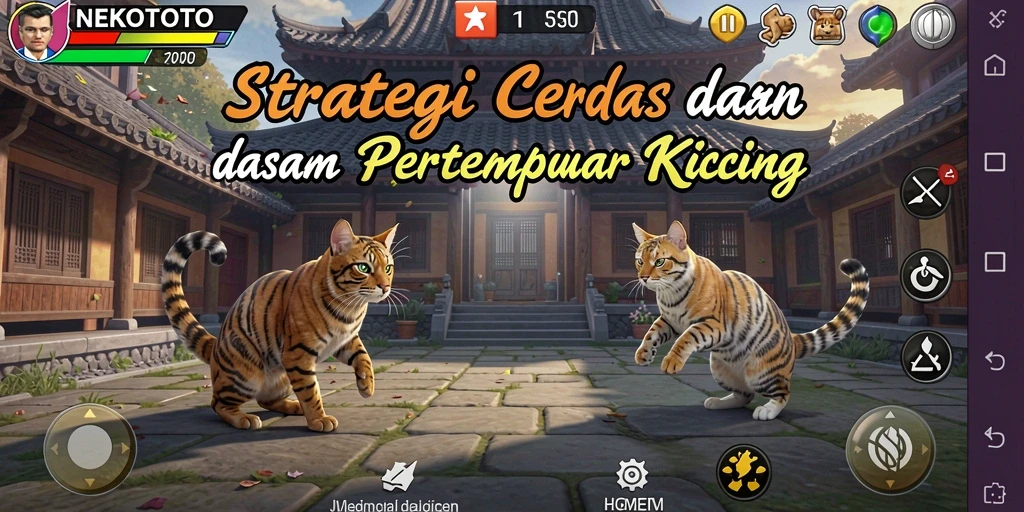 Screenshot gameplay NEKOTOTO dengan aksi kucing yang penuh strategi.