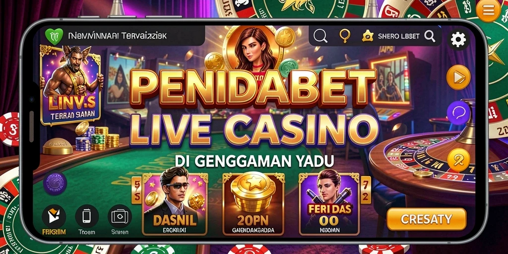 Screenshot menunjukkan dealer live di PENIDABET dengan pemain yang antusias.