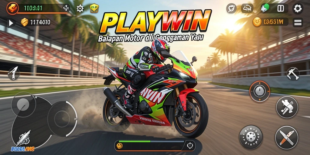 Gameplay seru dalam balapan motor PLAYWIN yang mendebarkan.
