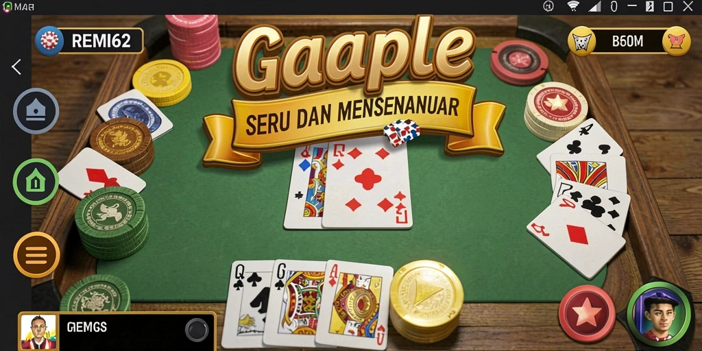 Tampilan gameplay REMI62, menampilkan serunya permainan Gaple.