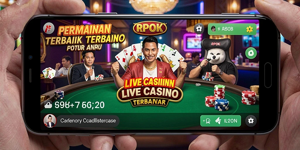 Screenshot RPOK menampilkan dealer langsung dalam permainan Live Casino yang mendebarkan.