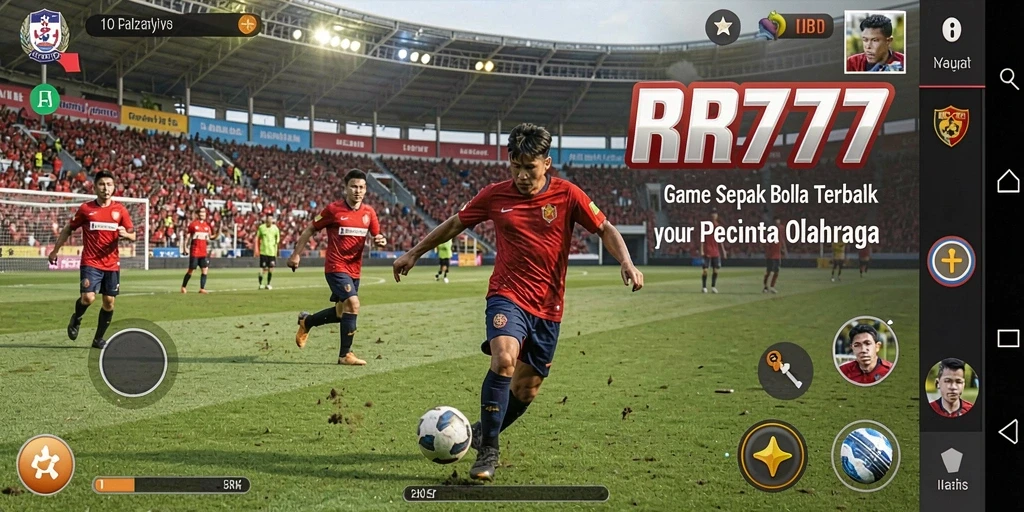 Tampilan gameplay seru dalam RR777 dengan aksi sepak bola yang mendebarkan.