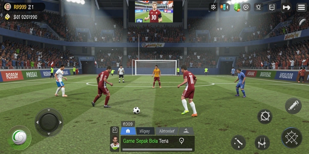 Screenshot gameplay RR999 menampilkan pertandingan sepak bola yang seru dan mendebarkan.