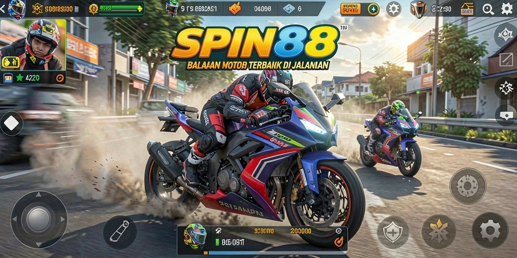 Gameplay balapan motor yang seru dan mendebarkan.