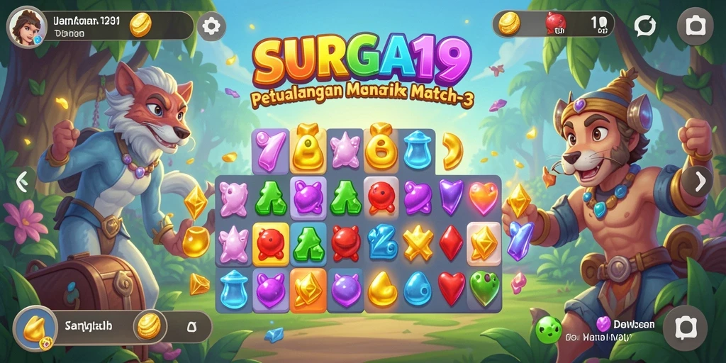 Tampilan gameplay seru dari SURGA19 dengan elemen Match-3 yang menantang.