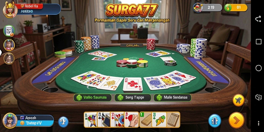 Tampilan gameplay SURGA77 yang menampilkan keseruan bermain Gaple.